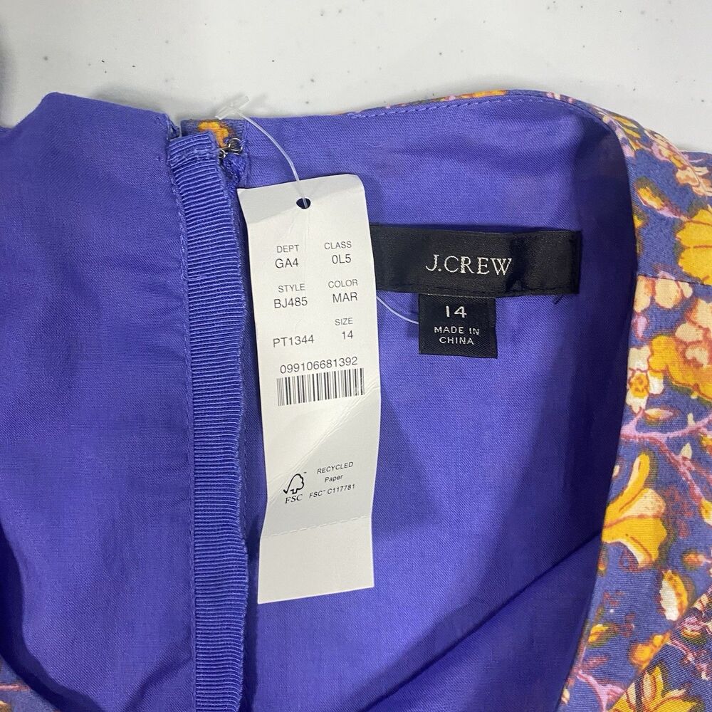 J.Crew Cutout Cotton Poplin Dress  Midnight Floral Puff Sleeve Size 14 New NWT - Picture 8 of 12